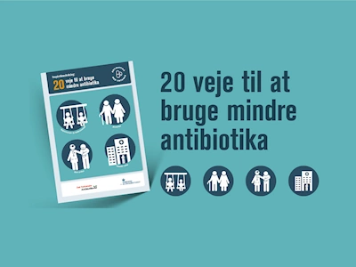 20 veje til at bruge mindre antibiotika
Det Nationale Antibiotikaråd har med hjælp fra alle dele af landet samlet en række gode, konkrete erfaringer med indsatser, hvor sundhedsplejersker, pædagoger, læger, sygeplejersker, SOSU’er m.fl. bidrager til den fælles kamp mod antibiotikaresistens. Indsatserne præsenteres i inspirationskataloget ”20 veje til at bruge mindre antibiotika”.
Find inspirationskataloget og tilhørende inspirationsark her.